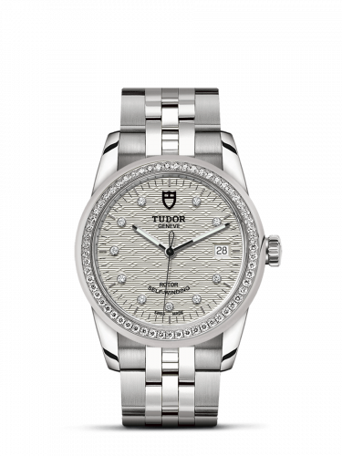 Tudor Glamour Date 36 Stainless Steel / Diamond / Jacquard Silver-Diamond / Bracelet M55020-0001