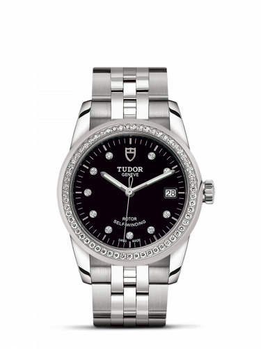 Tudor Glamour Date 36 Stainless Steel / Diamond / Black-Diamond / Bracelet M55020-0007
