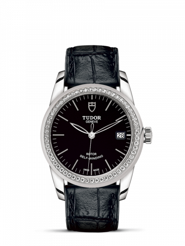Tudor Glamour Date 36 Stainless Steel / Diamond / Black / Strap M55020-0052