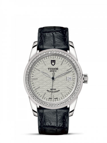 Tudor Glamour Date 36 Stainless Steel / Diamond / Jacquard Silver / Strap M55020-0059