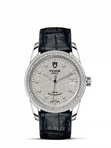 Tudor Glamour Date 36 Stainless Steel / Diamond / Jacquard Silver-Diamond / Strap M55020-0060