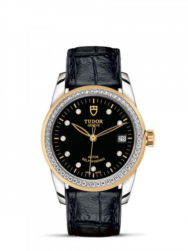 Tudor Glamour Date 36 Stainless Steel / Yellow Gold / Diamond / Black-Diamond / Strap M55023-0046