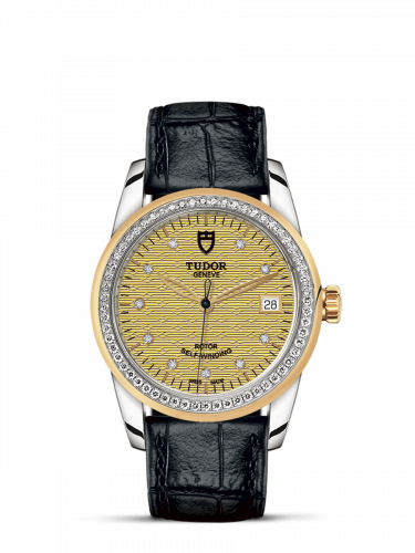Tudor Glamour Date 36 Stainless Steel / Yellow Gold / Diamond / Jacquard Champagne-Diamond / Strap M55023-0052