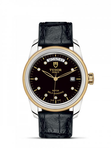 Tudor Glamour Day + Date Stainless Steel / Yellow Gold / Black-Diamond / Strap M56003-0045
