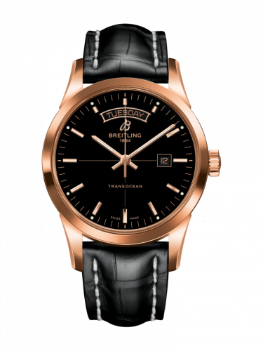 Breitling Transocean Day & Date Red Gold / Black / Croco / Pin R45310121B1P1