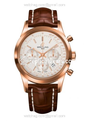 Breitling Transocean Chronograph Red Gold / Silver / Croco RB015212.G738.737P