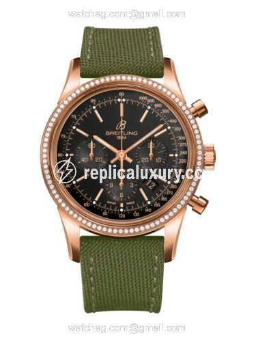 Breitling Transocean Chronograph Red Gold / Diamond / Black / Military RB015253.BB16.106W