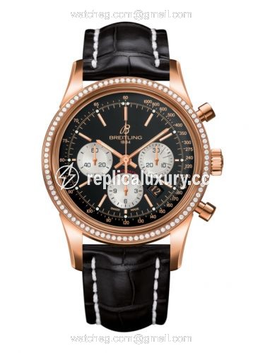 Breitling Transocean Chronograph Red Gold / Diamond / Reverse Panda / Croco RB015253.BF15.743P