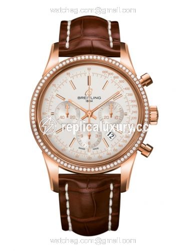 Breitling Transocean Chronograph Red Gold / Diamond / Silver / Croco RB015253.G738.737P