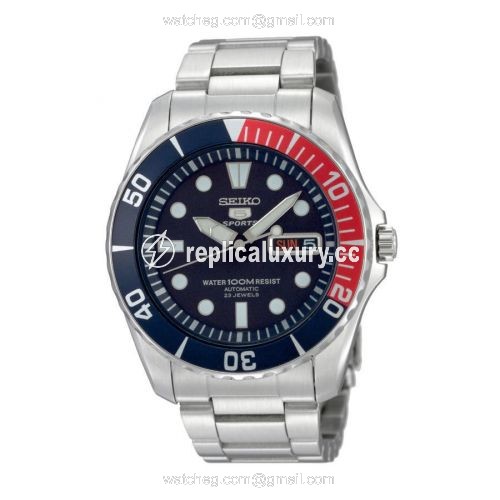 Seiko 5 Sports Stainless Steel / Blue / Pepsi / Bracelet SNZF15K1