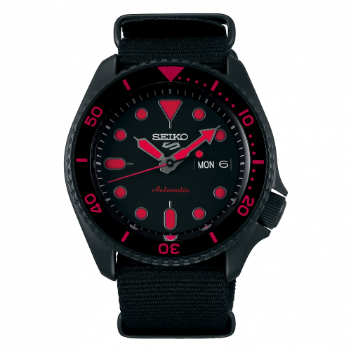 Seiko 5 Sports Street Style Hard Coating / Black - Red / NATO SRPD83K1