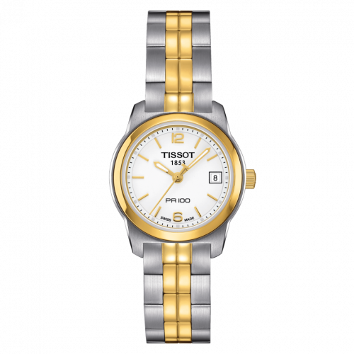 Tissot PR 100 Quartz 24.5 Stainless Steel / Yellow Gold PVD / White / Bracelet T049.210.22.017.00