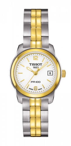 Tissot PR 100 Quartz 24.5 Stainless Steel / Yellow Gold PVD / White / Bracelet T049.210.22.01.700