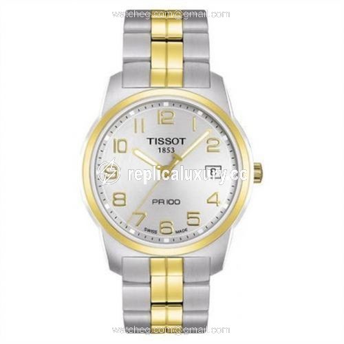 Tissot PR 100 Quartz 38 Stainless Steel / Yellow Gold PVD / Silver / Bracelet T049.410.22.032.01
