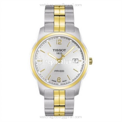 Tissot PR 100 Quartz 38 Stainless Steel / Yellow Gold PVD / Silver / Bracelet T049.410.22.037.01
