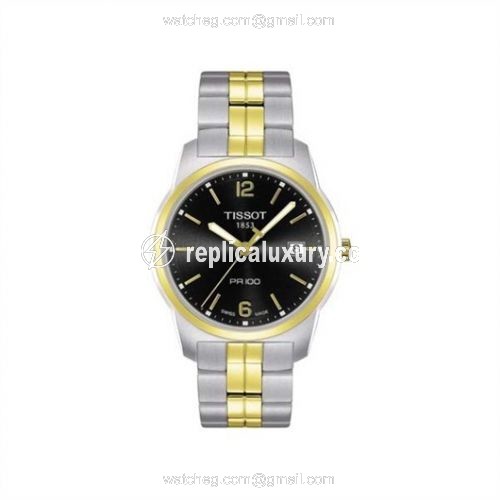 Tissot PR 100 Quartz 38 Stainless Steel / Yellow Gold PVD / Black / Bracelet T049.410.22.057.01