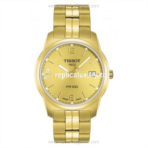 Tissot PR 100 Quartz 38 Yellow Gold PVD / Champagne / Bracelet T049.410.33.027.00