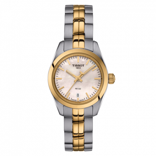Tissot PR 100 Quartz Stainless Steel / Yelllow Gold PVD / MOP / Bracelet T101.010.22.111.00