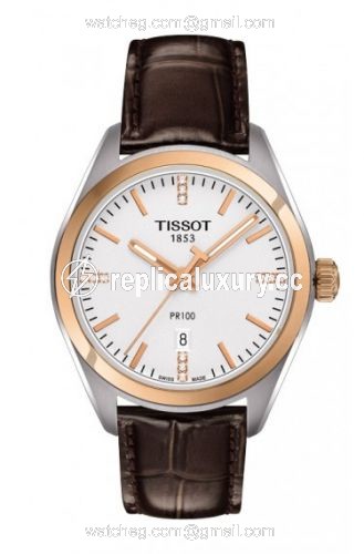 Tissot PR 100 Quartz 33 Stainless Steel / Rose Gold PVD / Silver / Strap T101.210.26.036.00