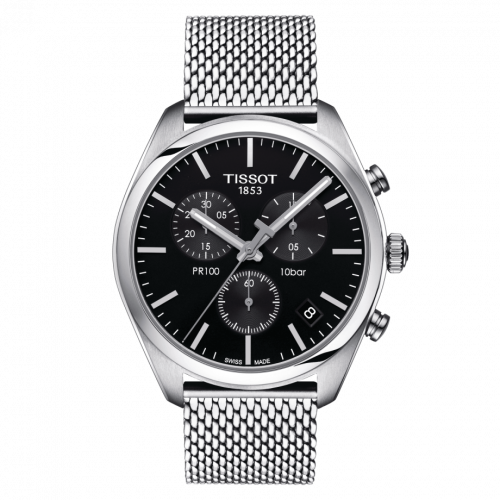 Tissot PR 100 Chronograph Quartz 41 Stainless Steel / Black / Milanese T101.417.11.051.01