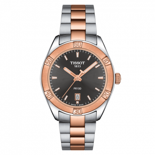 Tissot PR 100 Sport Chic 36 Stainless Steel / Rose Gold PVD / Grey / Bracelet T101.910.22.061.00