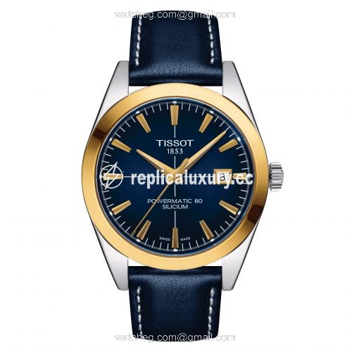 Tissot Gentleman Powermatic Stainless Steel / Yellow Gold / Blue / Strap T927.407.46.041.01