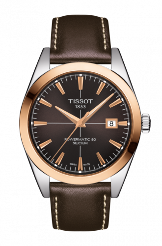 Tissot Gentleman Powermatic Stainless Steel / Red Gold / Brown / Strap T927.407.46.291.00