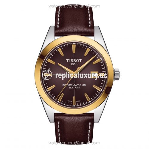 Tissot Gentleman Powermatic Stainless Steel / Yellow Gold / Brown / Strap T927.407.46.291.01