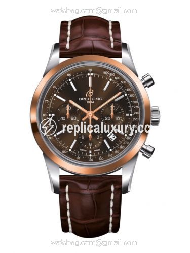 Breitling Transocean Chronograph Stainless Steel Red Gold / Brown / Croco UB015212.Q594.739P