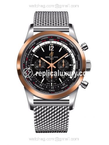 Breitling Transocean Chronograph Unitime Pilot Stainless Steel / Red Gold / Black / Milanese UB0510U4.BC26.152A