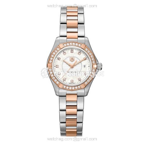 TAG Heuer Aquaracer 300M Quartz 27 Stainless Steel / Rose Gold / Diamond / Silver / Bracelet WAP1452.BD0837