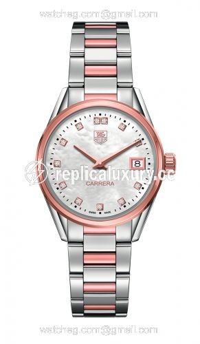 TAG Heuer Carrera Lady Quartz 32 Stainless Steel / Rose Gold / MOP - Diamond / Bracelet WAR1352.BD0774