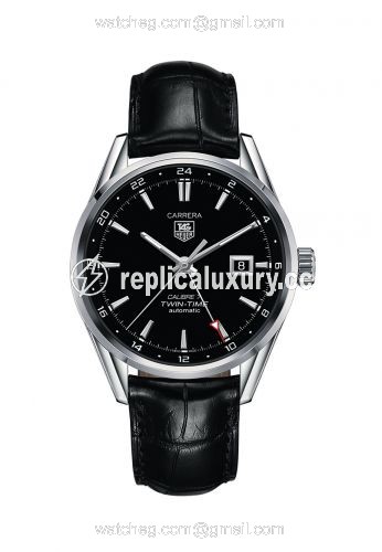 TAG Heuer Calibre 7 Twin Time Stainless Steel / Black / Alligator WAR2010.FC6266
