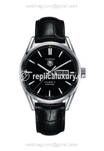TAG Heuer Carrera Calibre 5 Day Date Stainless Steel / Black / Alligator WAR201A.FC6266