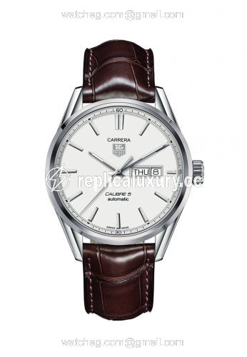 TAG Heuer Carrera Calibre 5 Day Date Stainless Steel / Silver / Alligator WAR201B.FC6291