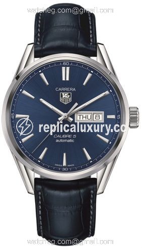 TAG Heuer Carrera Calibre 5 Day Date Stainless Steel / Blue / Alligator WAR201E.FC6292