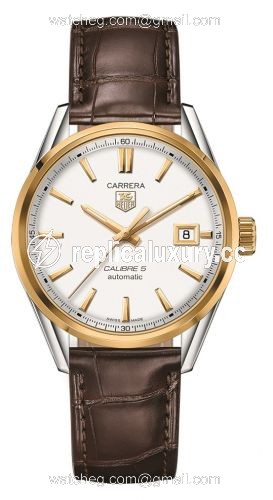 TAG Heuer Carrera Calibre 5 39 Stainless Steel / Yellow Gold / Silver / Alligator WAR215B.FC6181