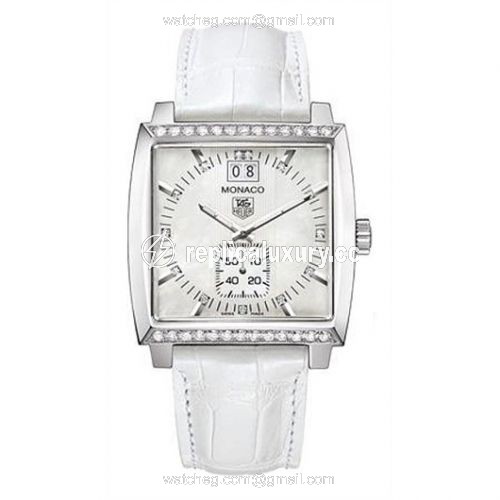 TAG Heuer Monaco Quartz Big Date Stainless Steel / Diamond / MOP / Alligator WAW1313.FC6247