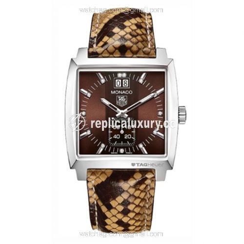 TAG Heuer Monaco Quartz Big Date Stainless Steel / Brown / Python WAW1315.FC6217
