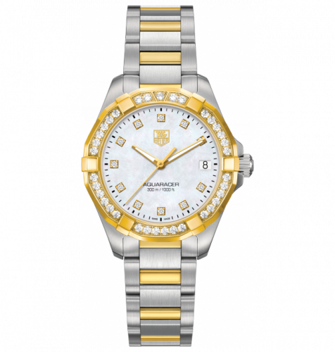 TAG Heuer Aquaracer 300M Quartz 32 Stainless Steel / Yellow Gold / Diamond / MOP - Diamond / Bracelet WAY1353.BD0917