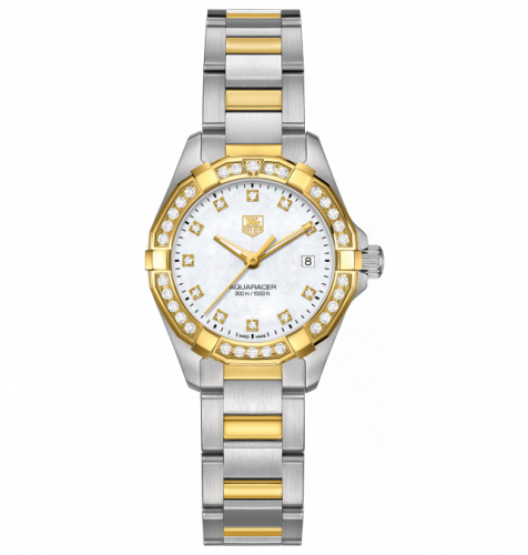 TAG Heuer Aquaracer 300M Quartz 27 Stainless Steel / Yellow Gold / Diamond / MOP - Diamond / Bracelet WAY1453.BD0922