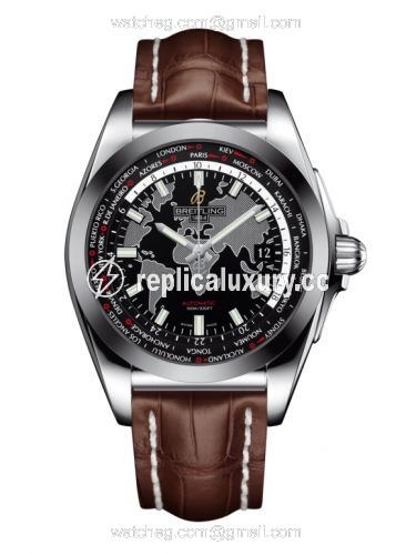 Breitling Galactic Unitime Stainless Steel / SleekT / Trophy Black / Croco WB3510U4.BD94.739P