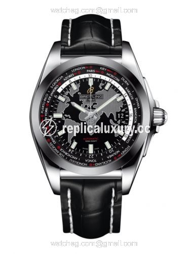 Breitling Galactic Unitime Stainless Steel / SleekT / Trophy Black / Croco WB3510U4/BD94/743P