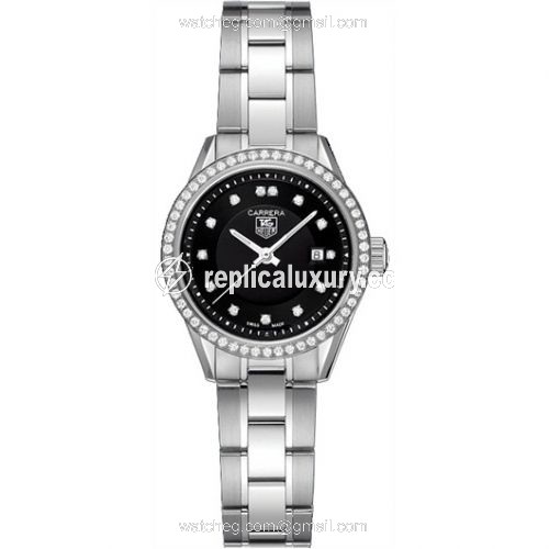 TAG Heuer Carrera Quartz 27 Stainless Steel / Diamond / Black - Diamond / Bracelet WV1412.BA0793