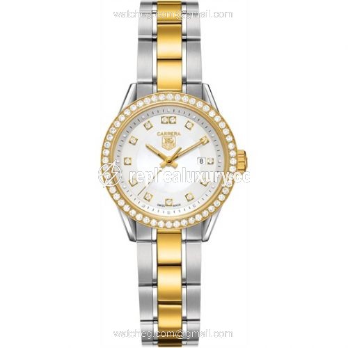 TAG Heuer Carrera Quartz 27 Stainless Steel / Yellow Gold / Diamond / MOP - Diamond / Bracelet WV1451.BD0797