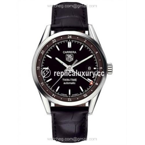 TAG Heuer Carrera Calibre 7 Twin Time Stainless Steel / Black / Strap WV2115.FC6180