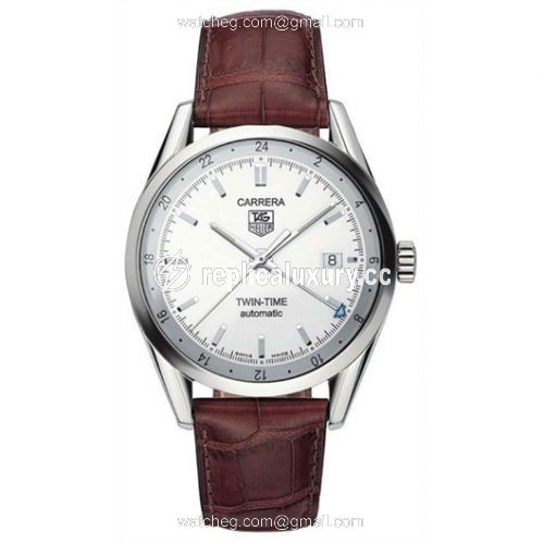 TAG Heuer Carrera Calibre 7 Twin Time Stainless Steel / Silver / Strap WV2116.FC6181